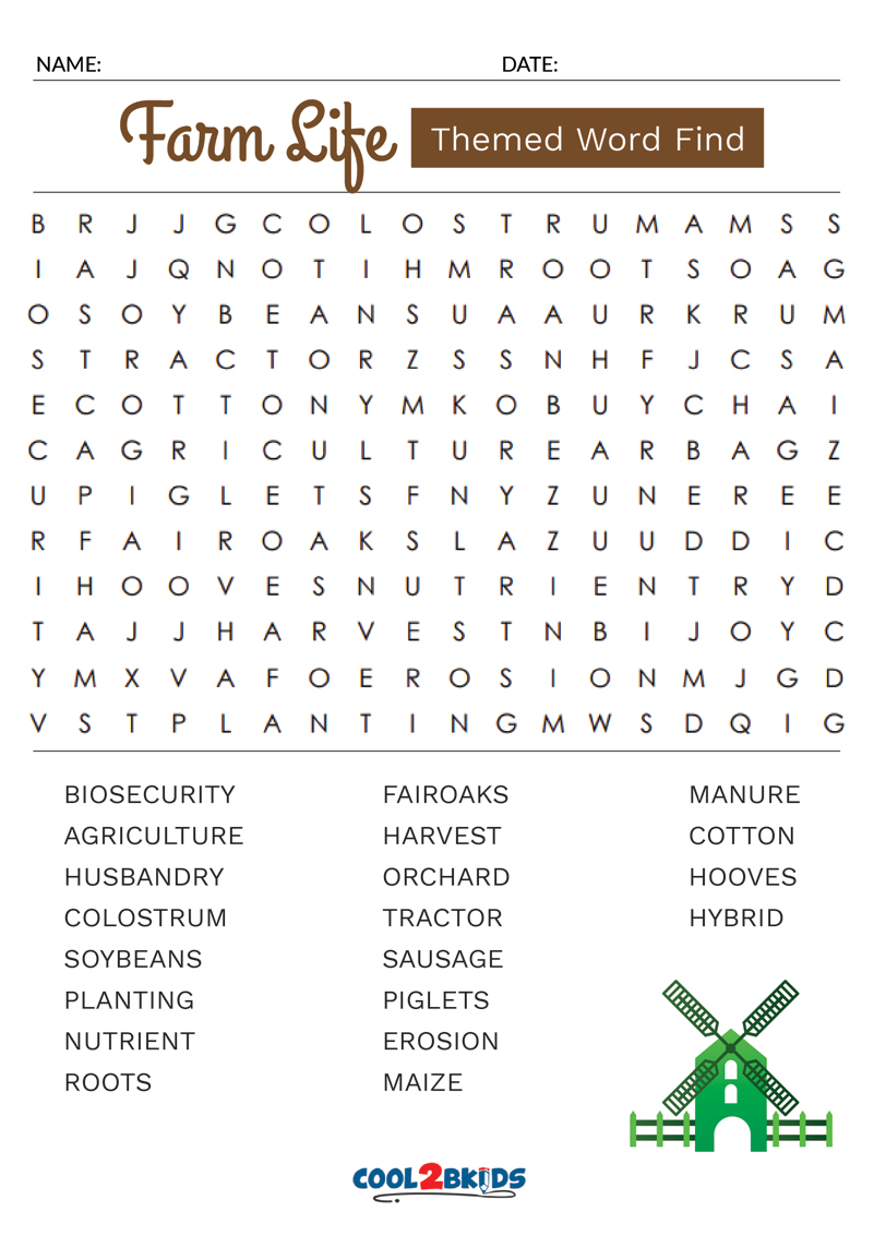 Printable Farm Word Search Cool2bKids