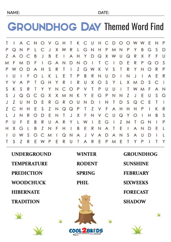 Printable Groundhog Day Word Search Cool2bKids