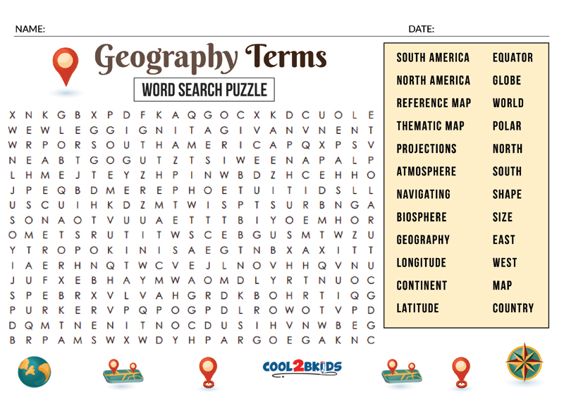 Printable Geography Word Search Cool2bKids