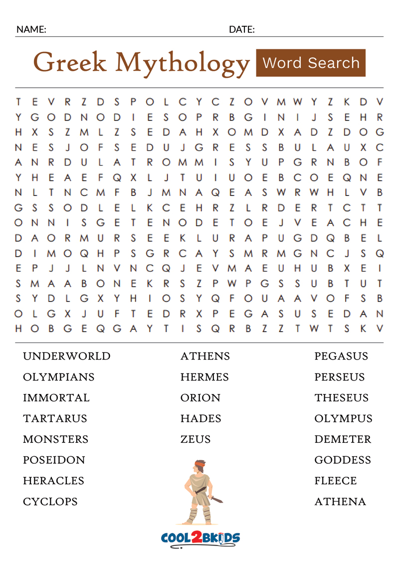 Printable Greek Mythology Word Search Cool2bKids