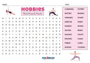 Printable Hobbies Word Search - Cool2bKids
