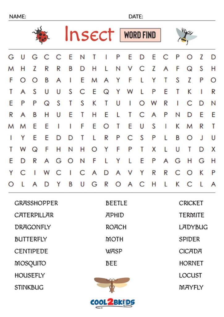 Printable Insect Word Search - Cool2bKids