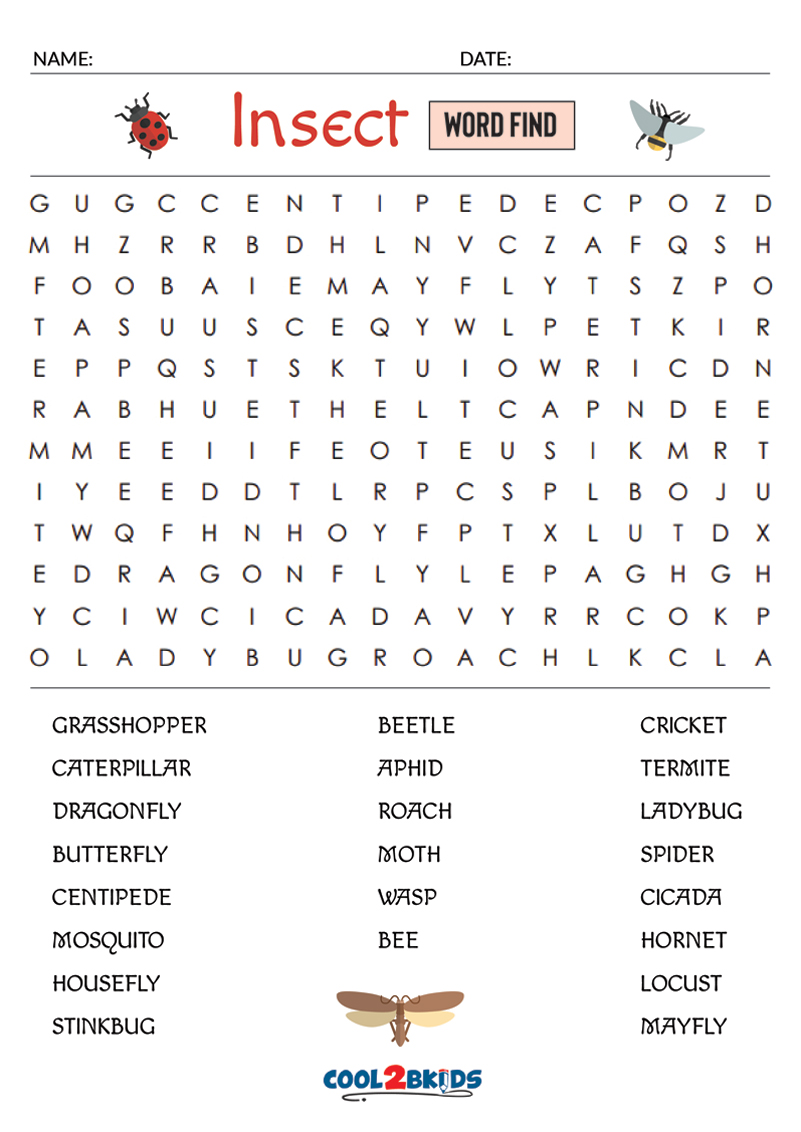 Printable Insect Word Search - Cool2bKids