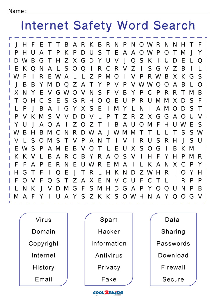 Printable Safety Word Search Cool2bkids