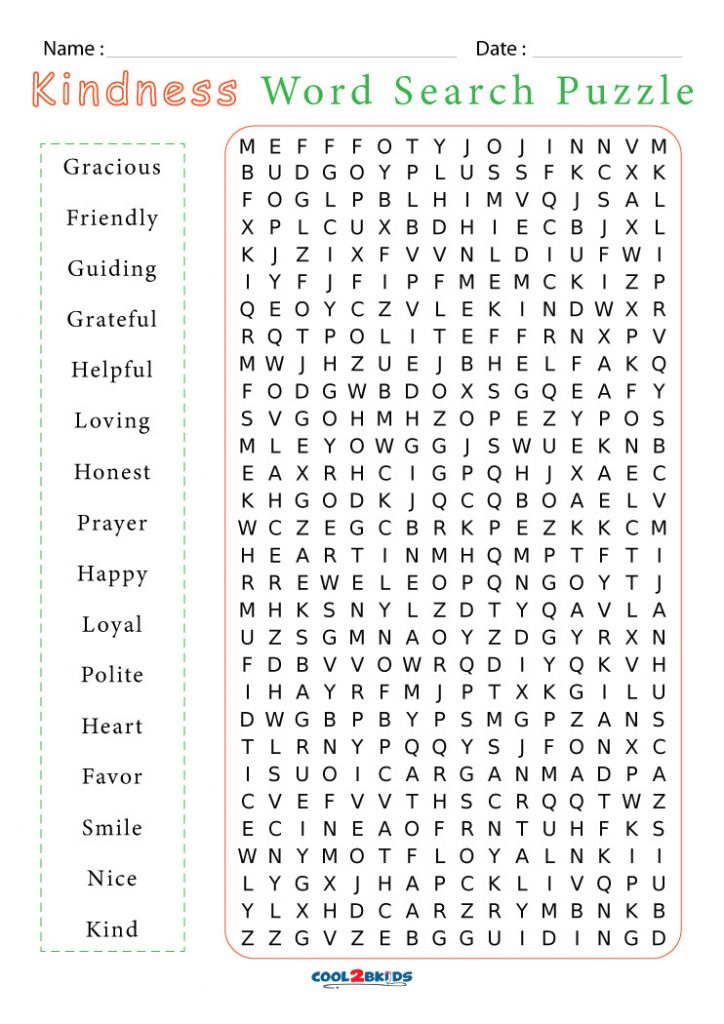 Kindness Word Search Free Printable