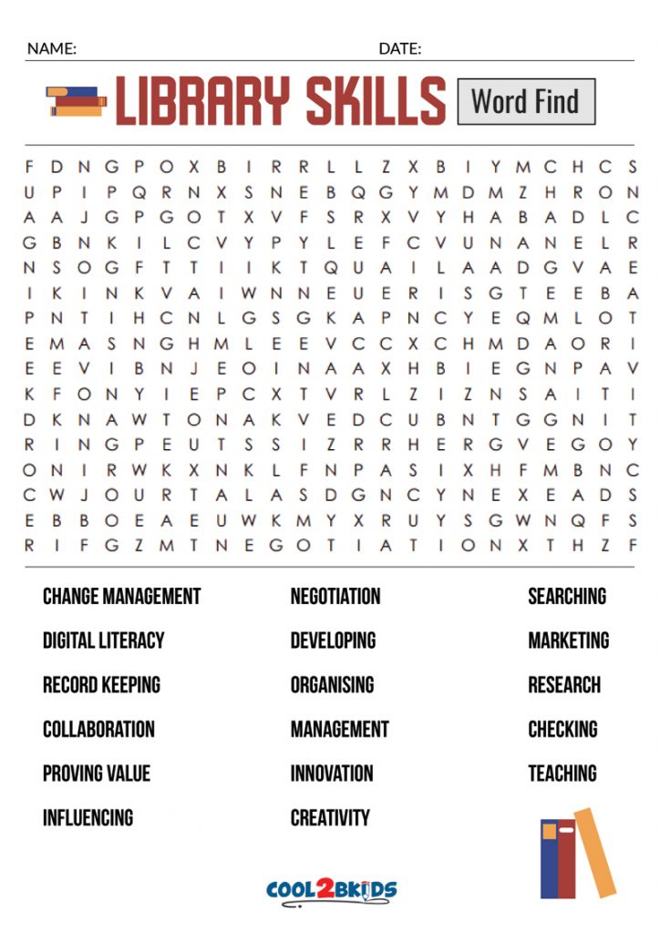 Printable Library Word Search - Cool2bKids