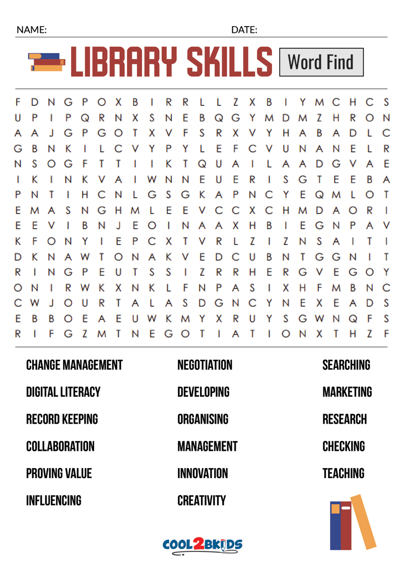 Printable Library Word Search Cool2bKids