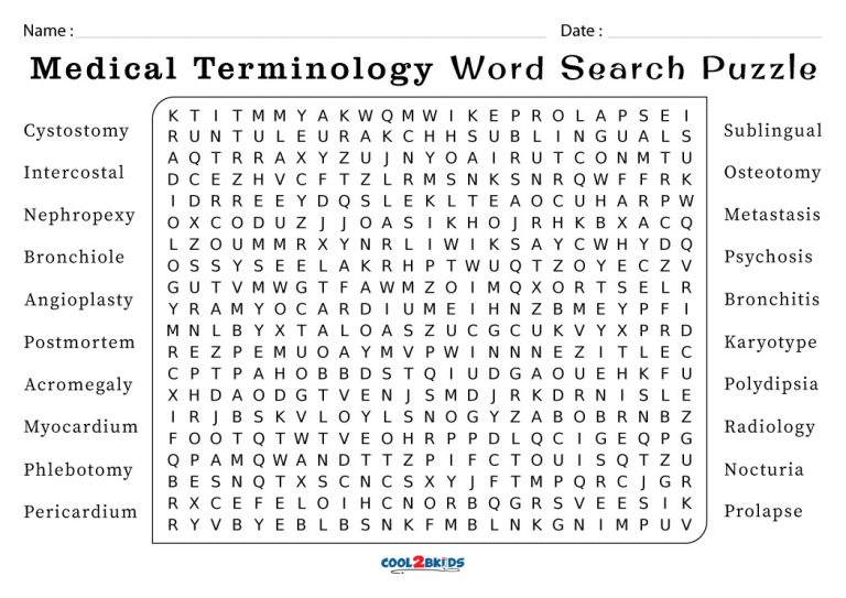 Printable Medical Word Search Cool2bkids Gambaran