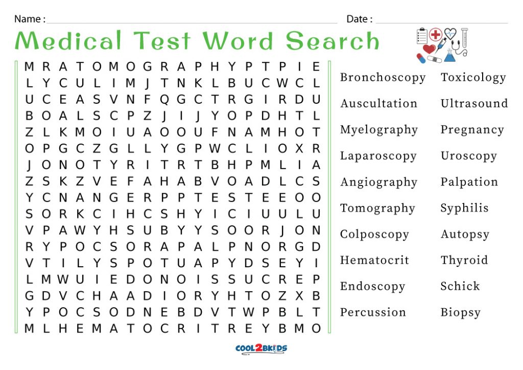 Printable Medical Word Search Cool2bKids