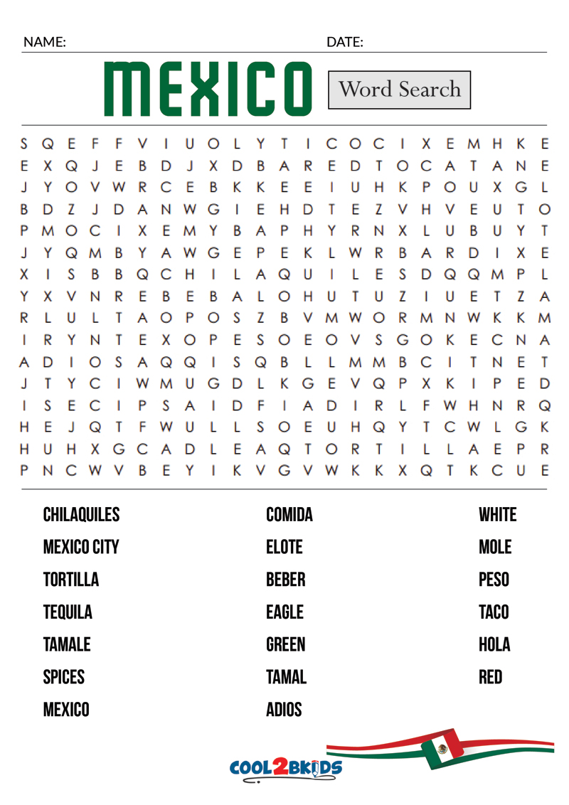 Printable Mexico Word Search Cool2bKids