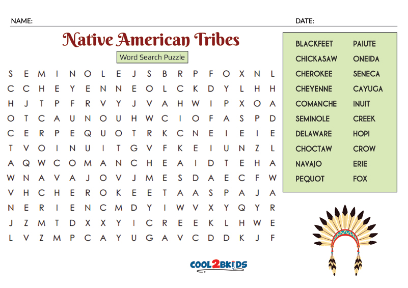 Printable Native American Word Search - Cool2bKids