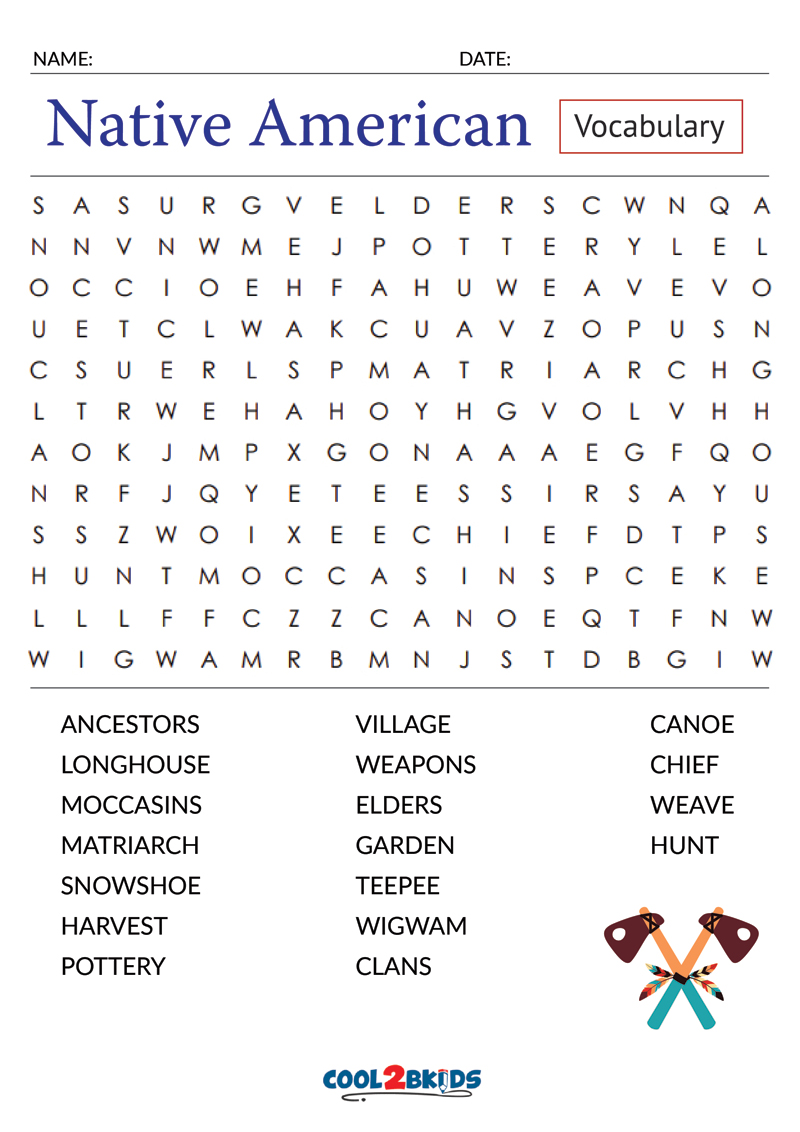 Printable Native American Word Search - Cool2bKids