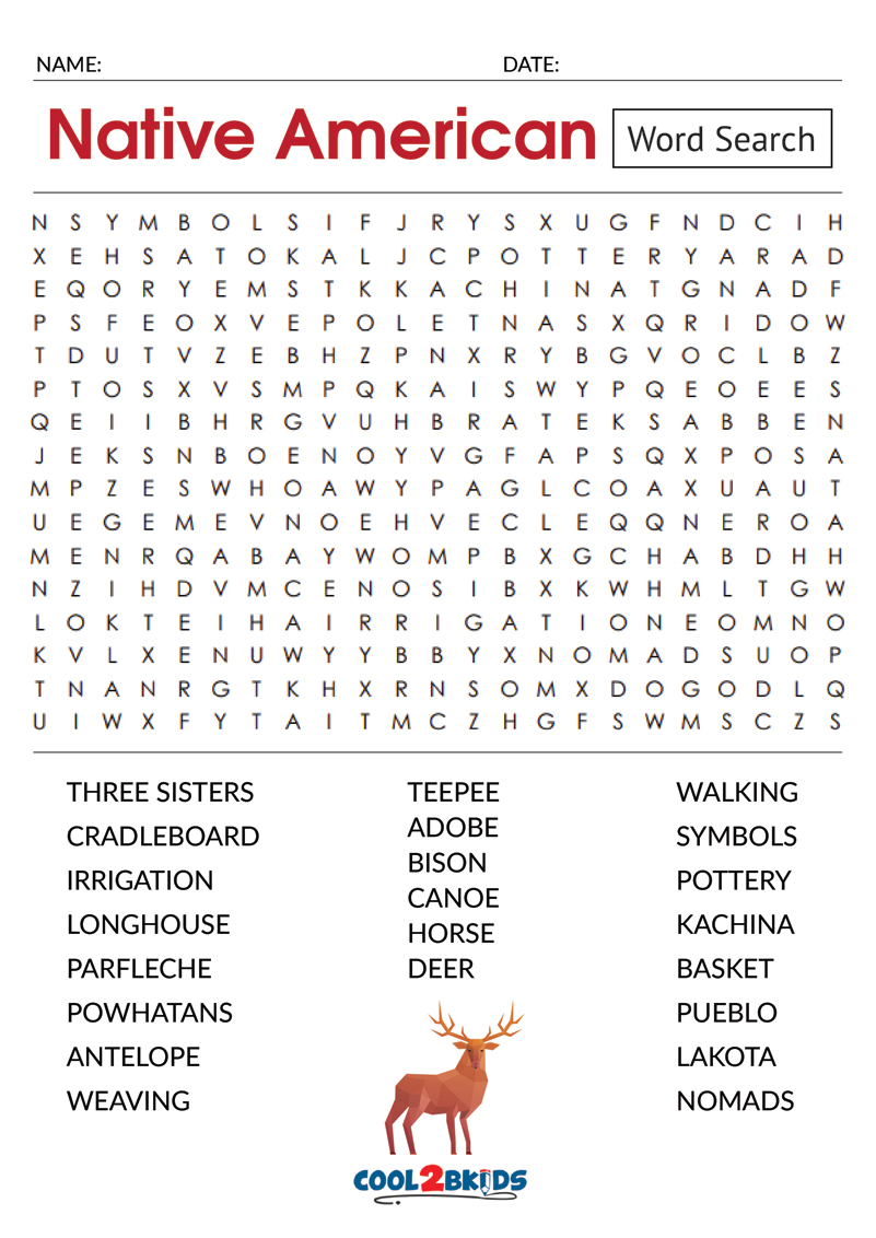 Native American Indian Word Search