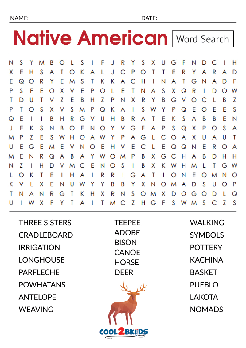 Printable Native American Word Search Cool2bKids