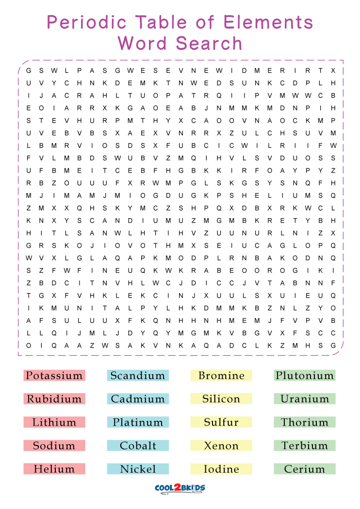 Printable Periodic Table Word Search Cool2bKids