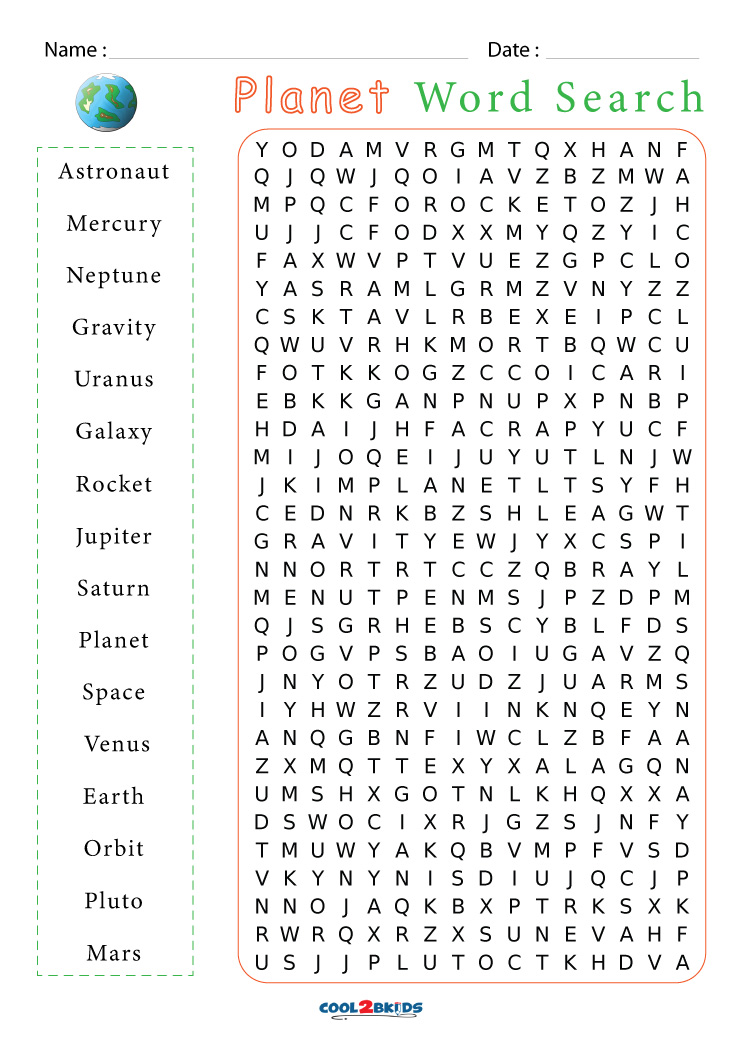 Printable Planet Word Search Cool2bKids