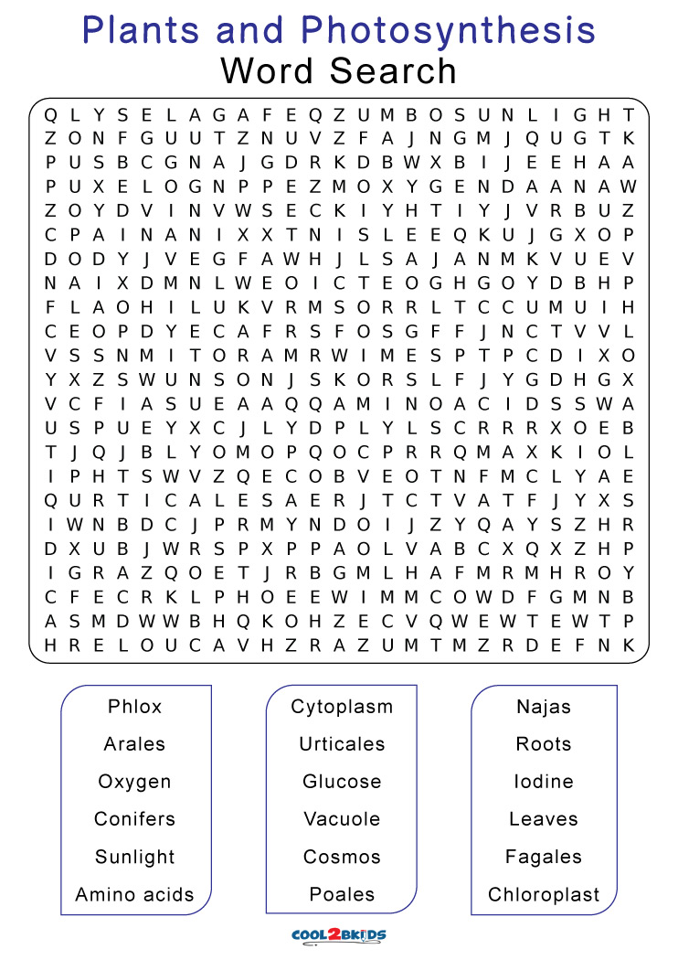 Printable Plant Word Search - Cool2bkids