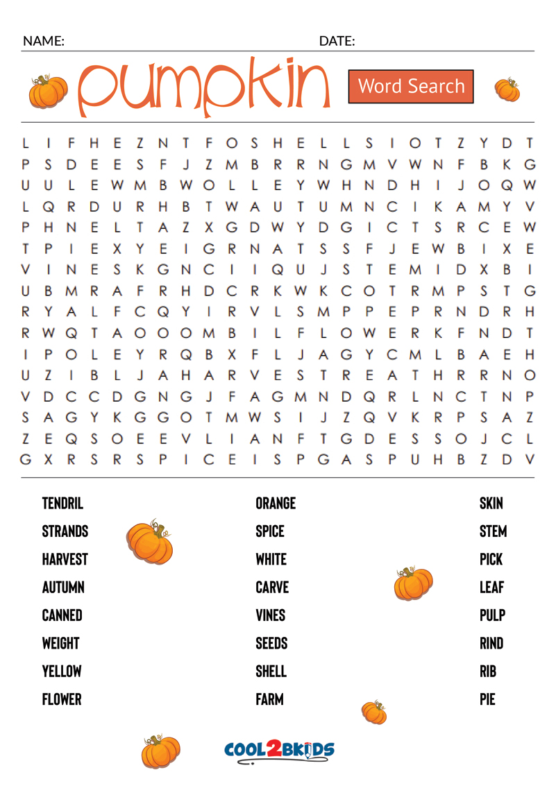 Printable Pumpkin Word Search Cool2bKids