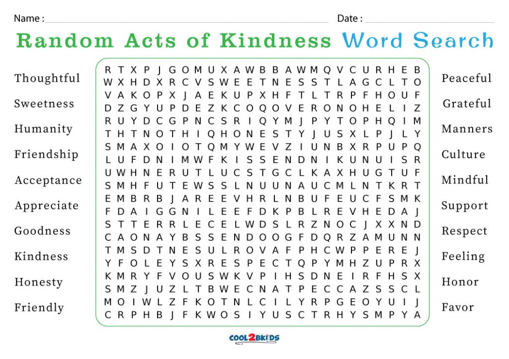 Kindness Word Search Free Printable