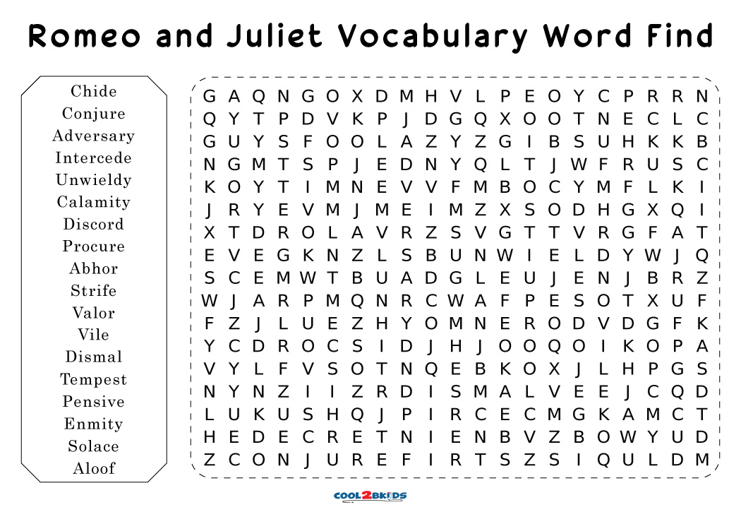 Printable Romeo And Juliet Word Search Cool2bKids