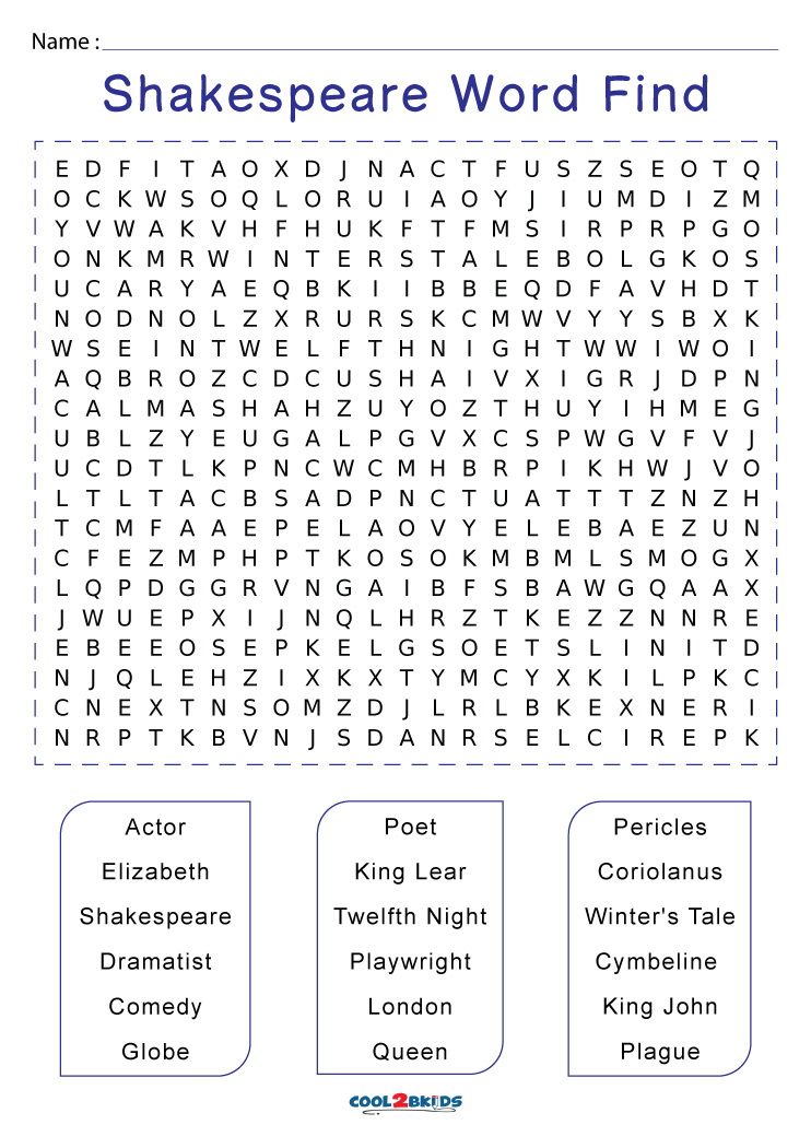 Printable Shakespeare Word Search Cool2bKids