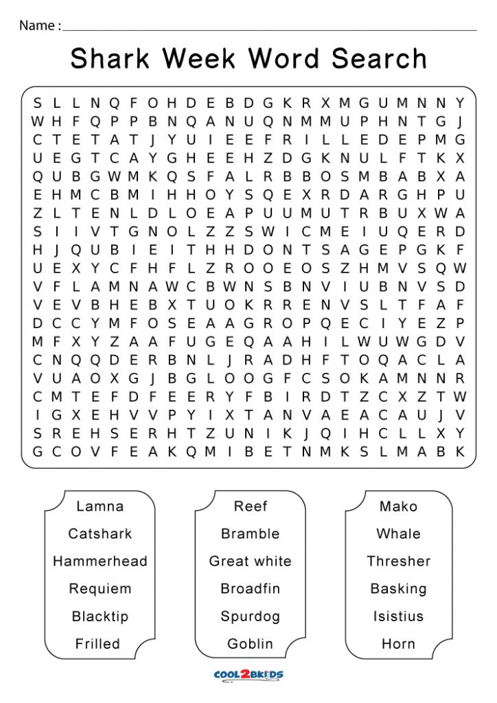 Printable Shark Word Search Cool2bKids