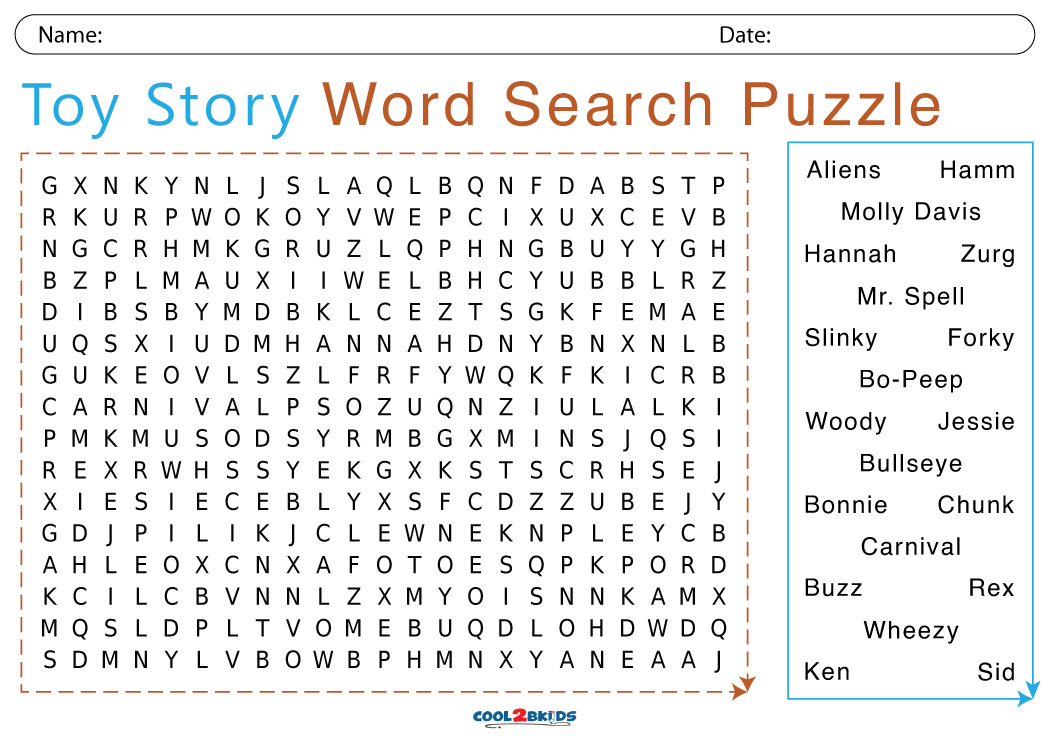 Printable Toy Story Word Search - Cool2bKids