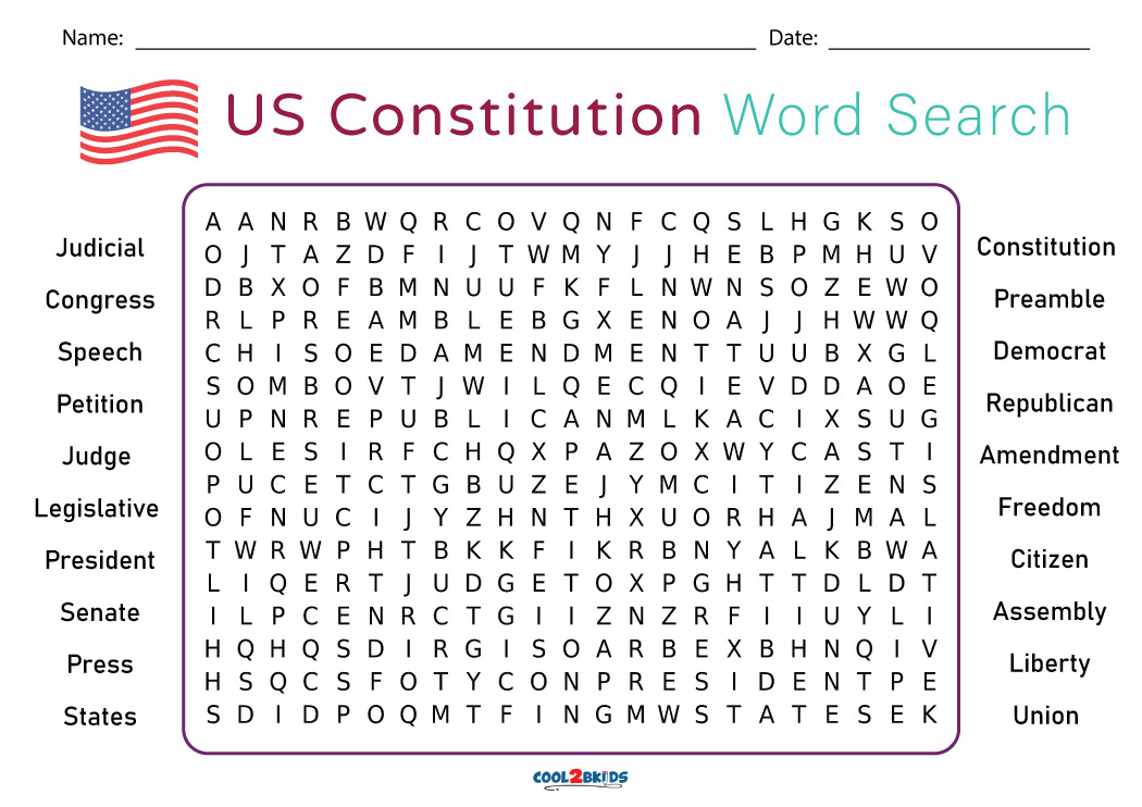 Printable Constitution Word Search - Cool2bKids