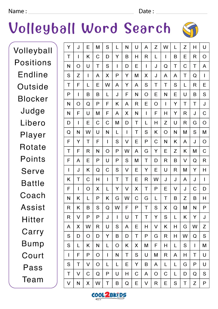 Printable Volleyball Word Search Cool2bKids