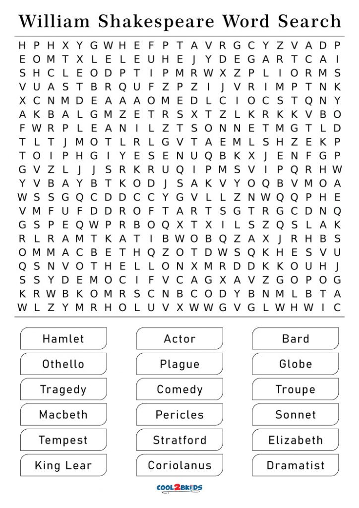 Printable Shakespeare Word Search - Cool2bKids