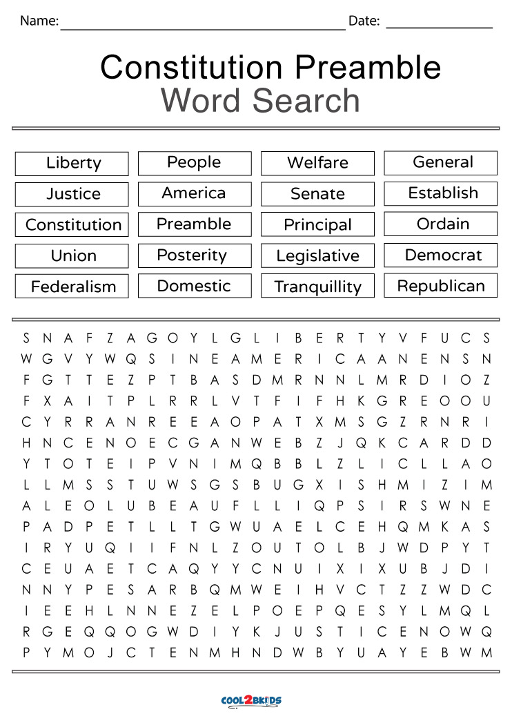 Printable Constitution Word Search Cool2bKids