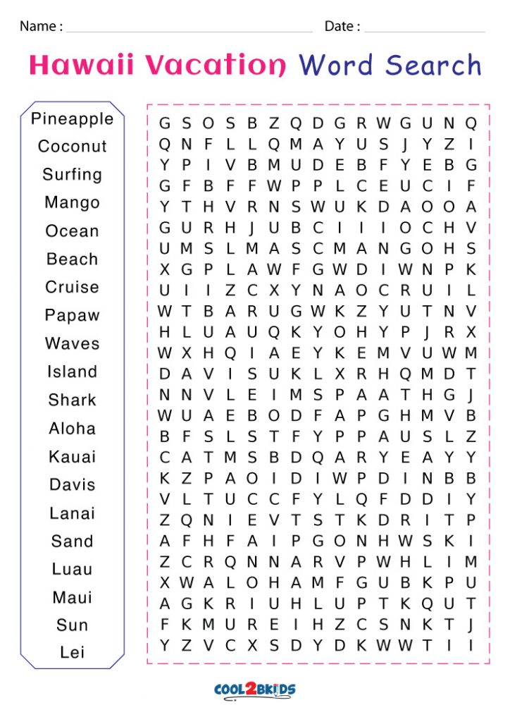 Printable Hawaii Word Search Cool2bKids