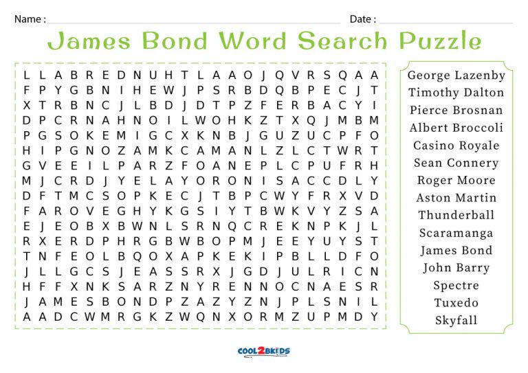 Printable James Bond Word Search Cool2bKids
