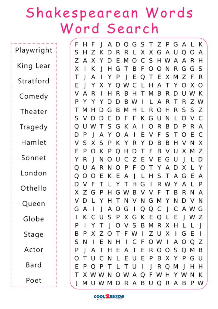 Printable Shakespeare Word Search - Cool2bKids