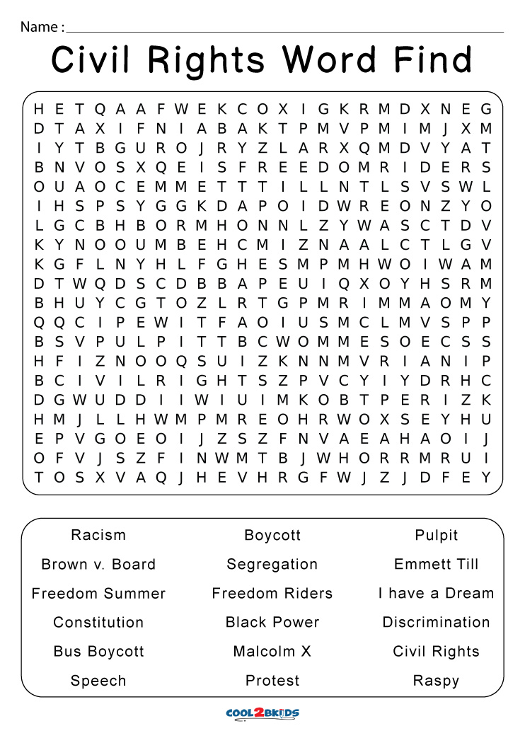 Civil Rights Word Search Cool2bKids