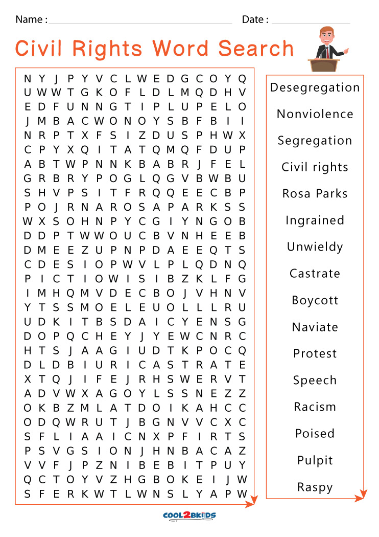 Civil Rights Word Search Cool2bKids