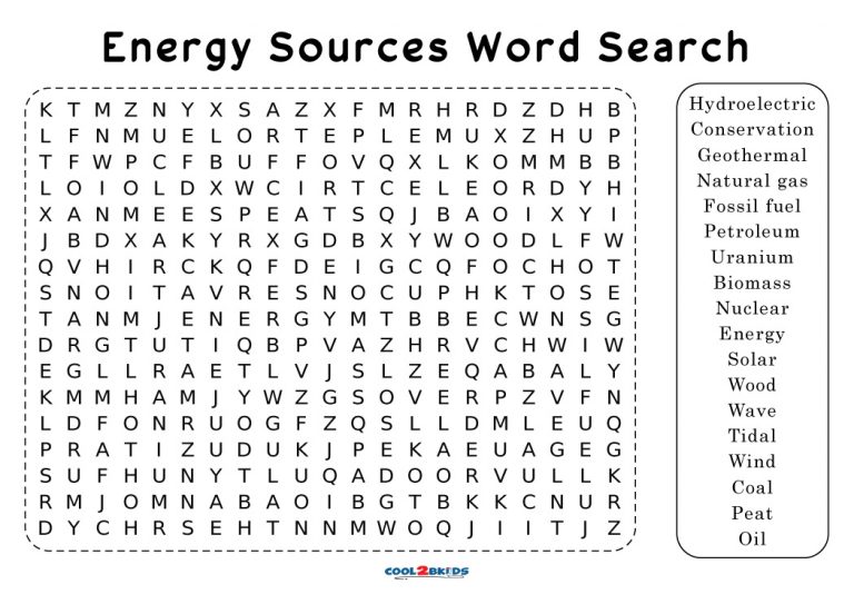 Printable Energy Word Search