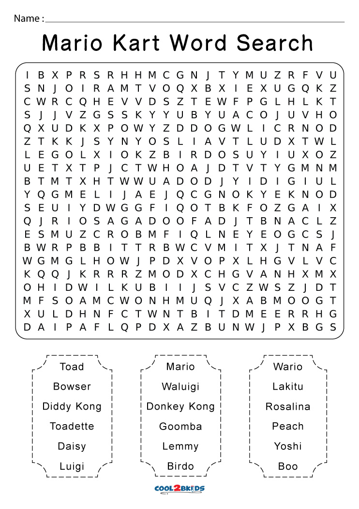 Mario Word Search Printable