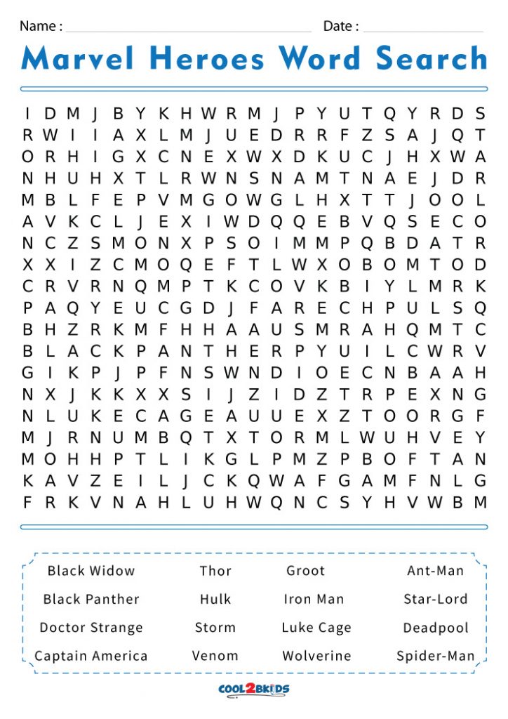 Printable Marvel Word Search Cool2bKids