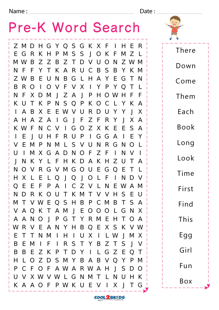 Printable Pre k Word Search Cool2bKids