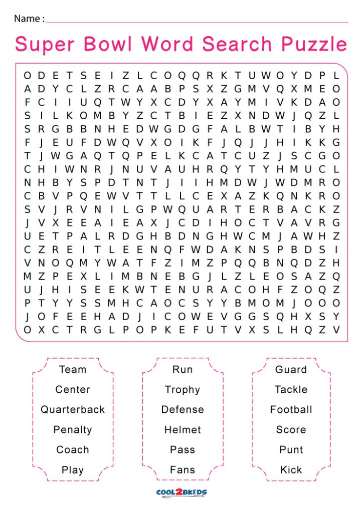 Printable Super Bowl Word Search Cool2bKids