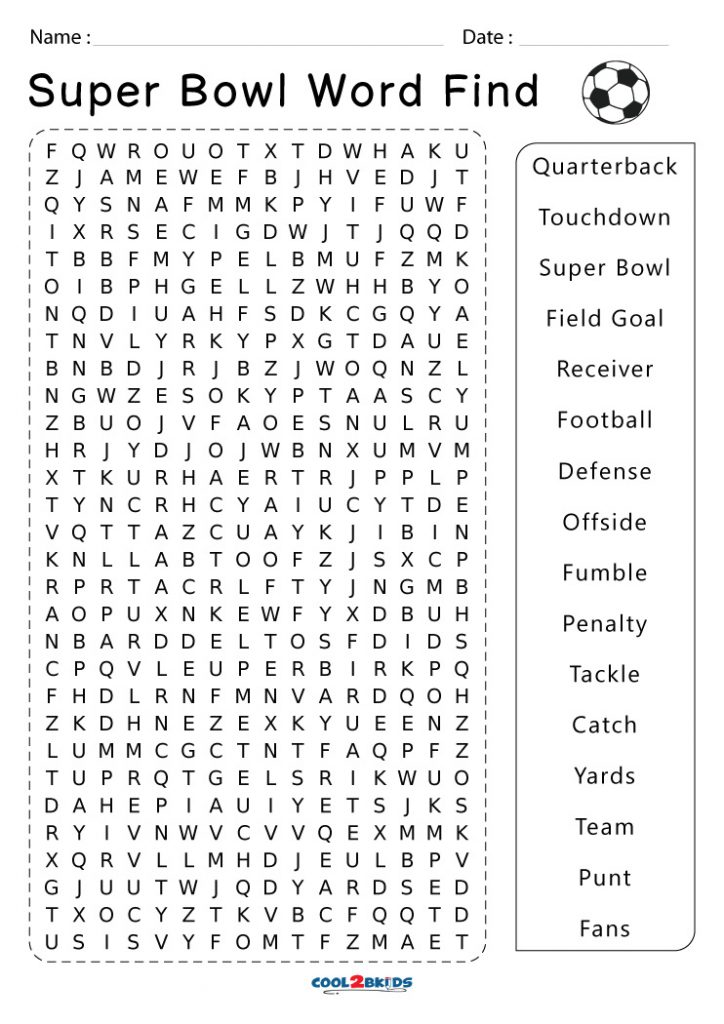 Printable Super Bowl Word Search - Cool2bKids