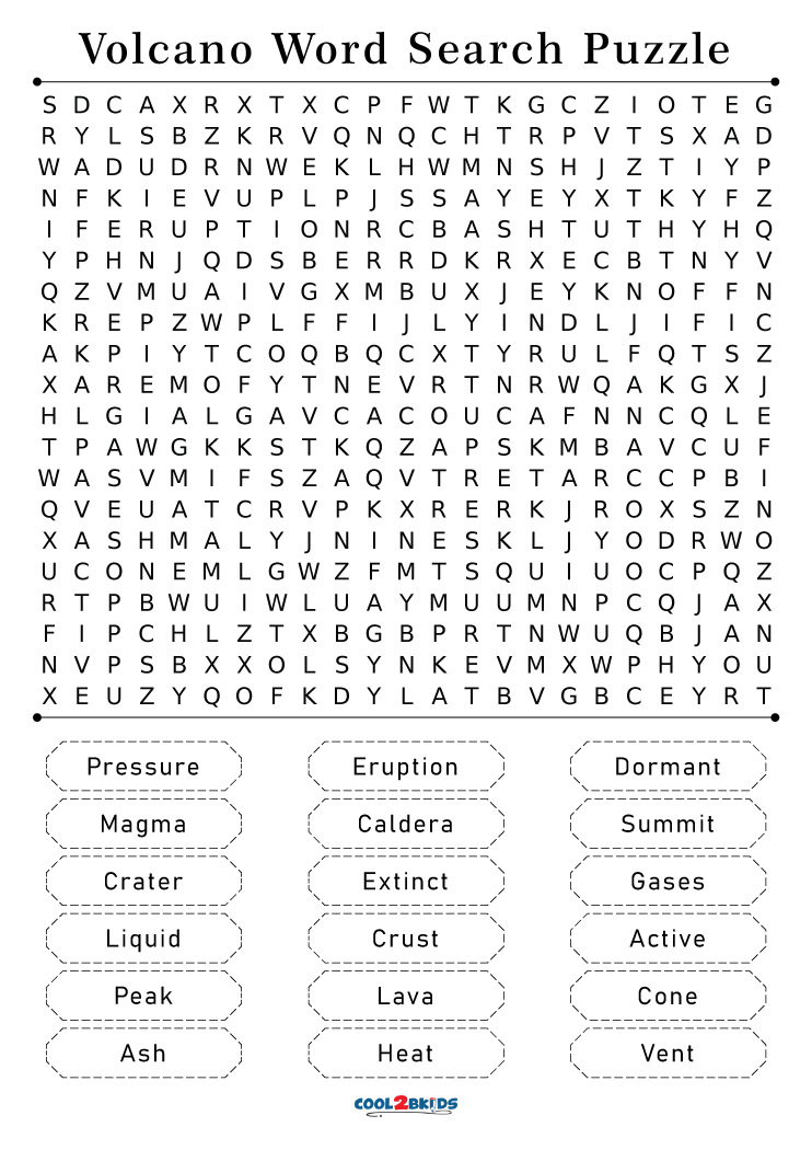 Printable Volcano Word Search