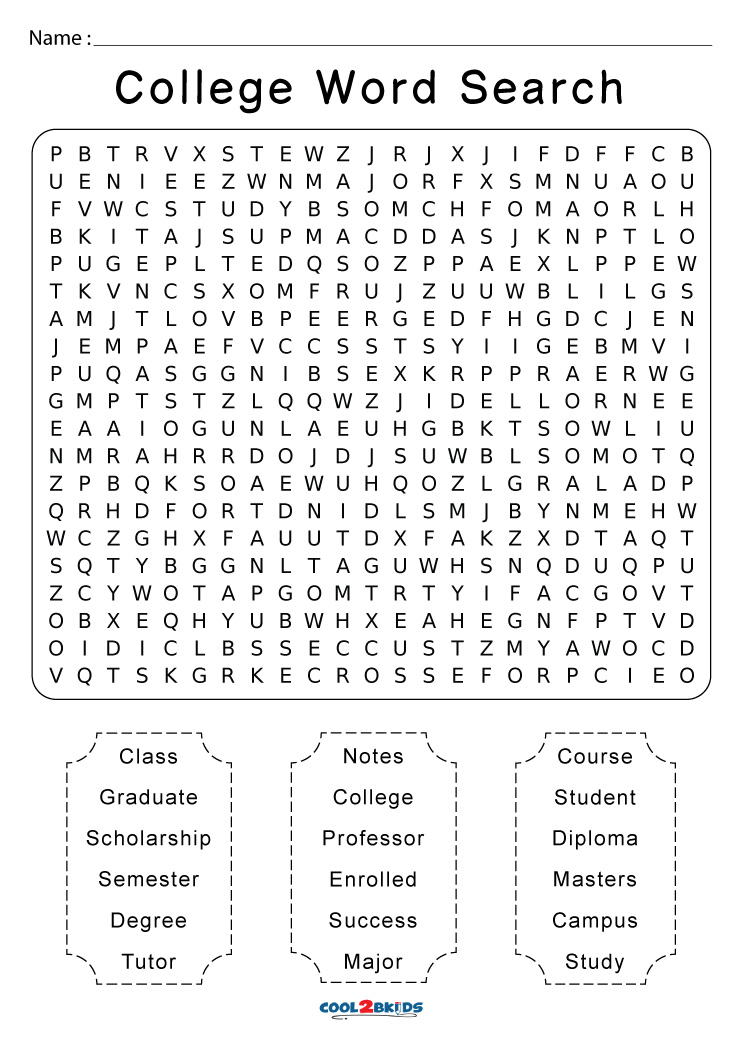 College Word Search Puzzle Printable