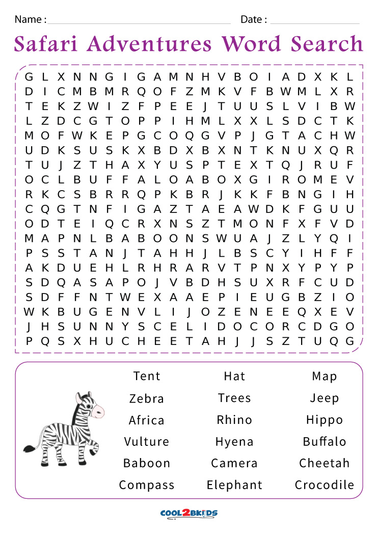 Printable Safari Word Search