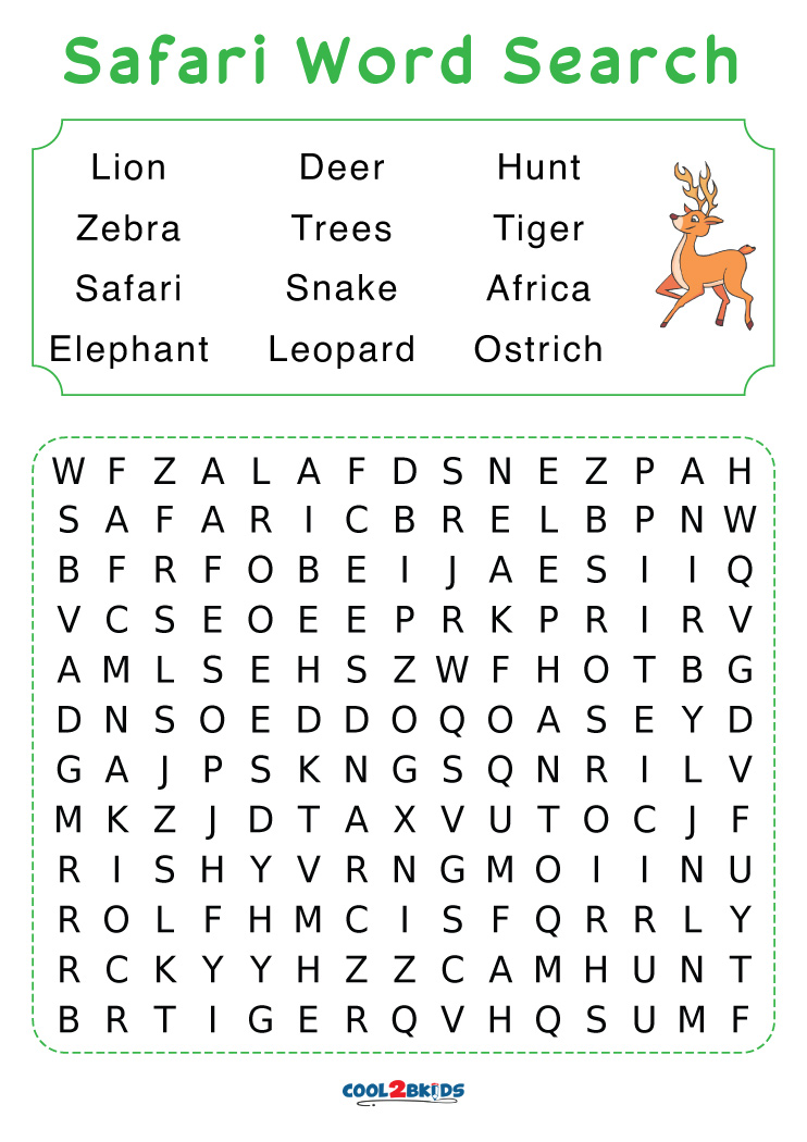 printable safari word search