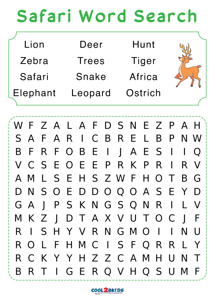 Printable Safari Word Search