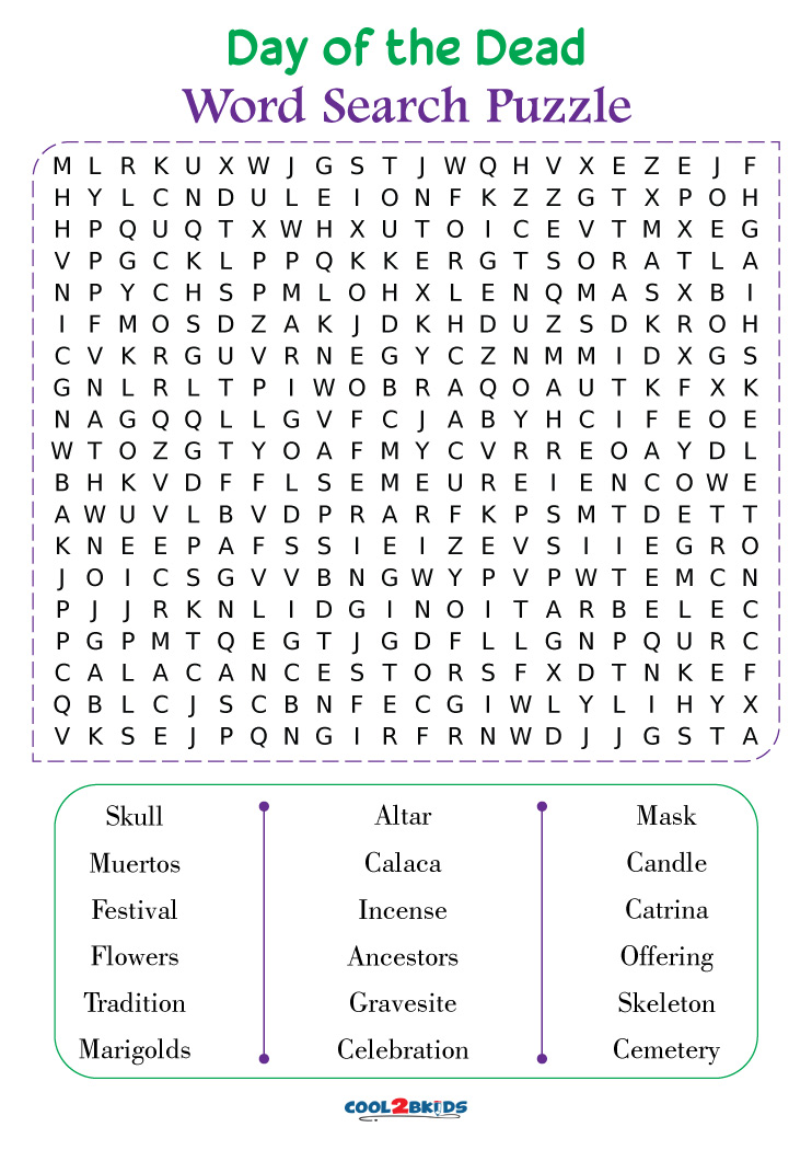 Printable Day Of The Dead Word Search