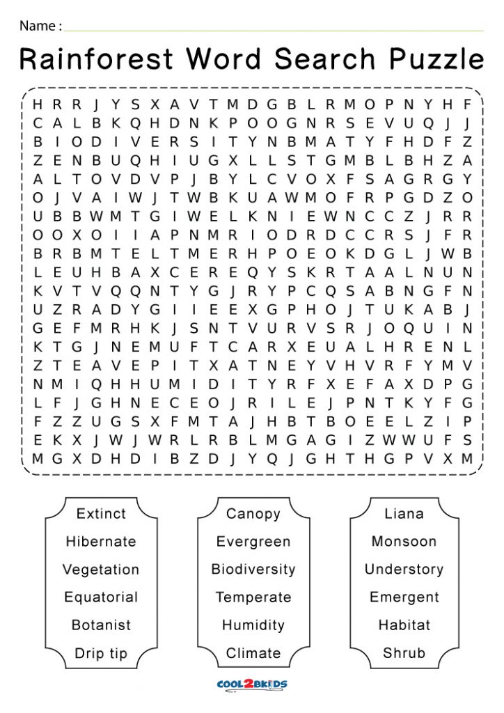 Printable Rainforest Word Search