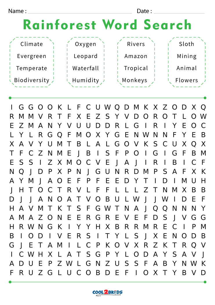 Printable Rainforest Word Search